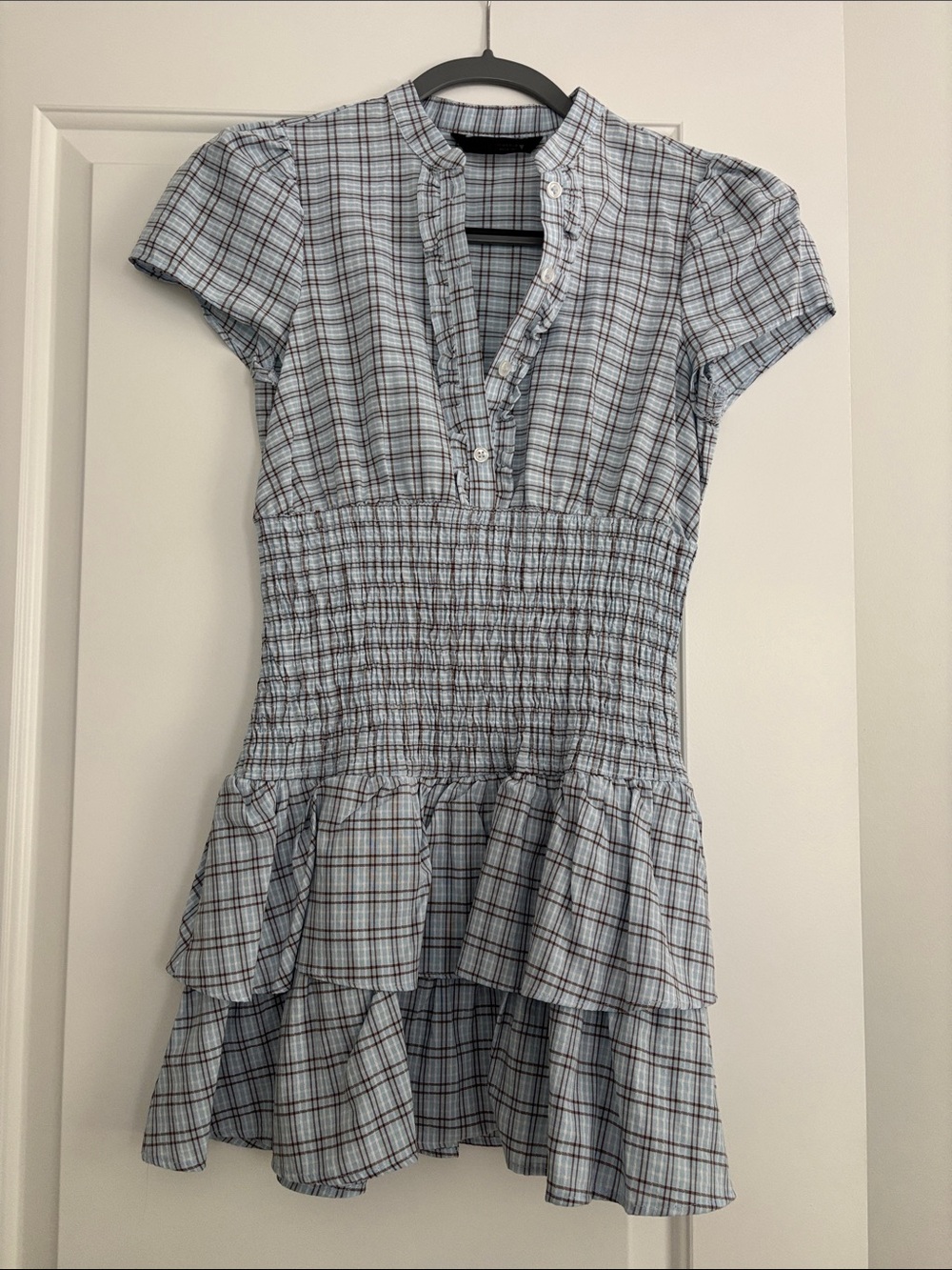 Zara Light Blue Plaid Mini Dress